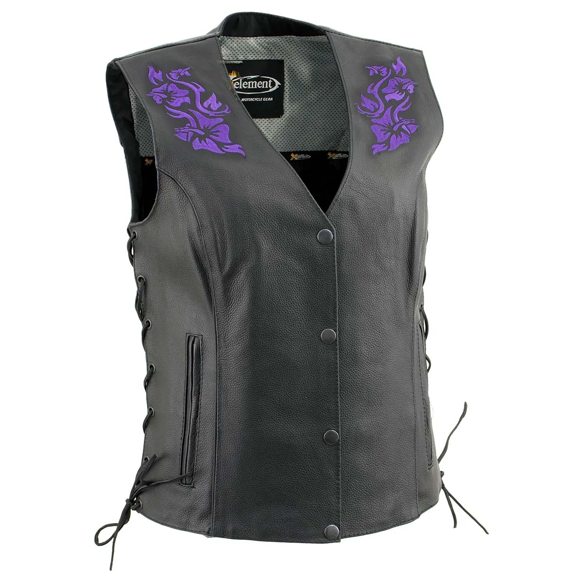 Xelement XS24005 Ladies ‘Gemma’ Black and Purple Leather Vest with Side Lace Adjustment