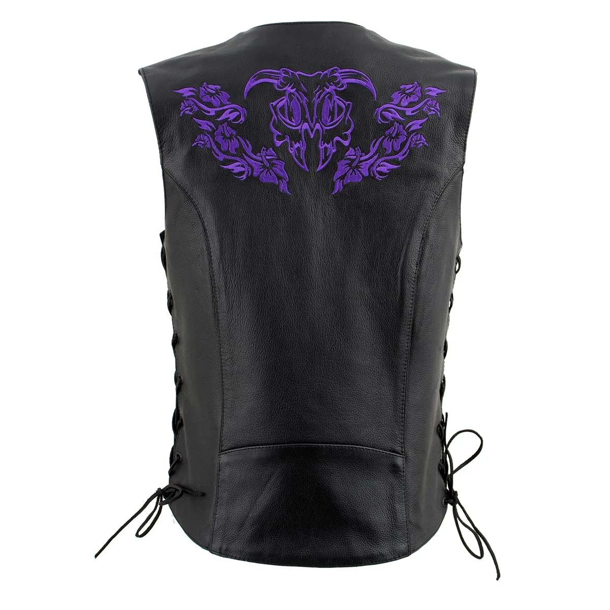 Xelement XS24005 Ladies ‘Gemma’ Black and Purple Leather Vest with Side Lace Adjustment