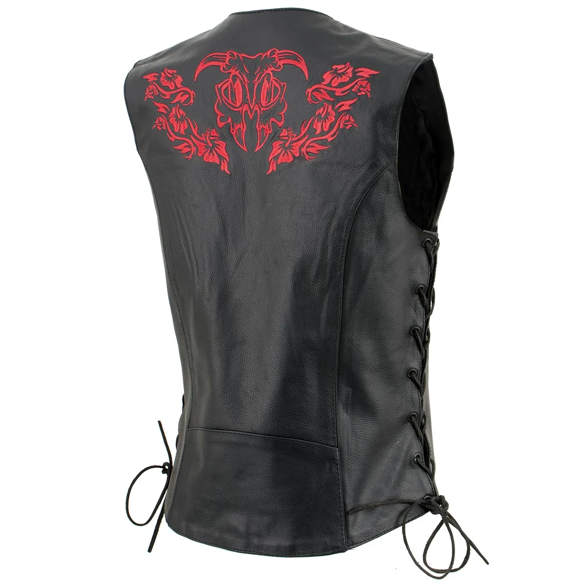 Xelement XS24006 Ladies ‘Gemma’ Black and Red Leather Vest with Side Lace Adjustment